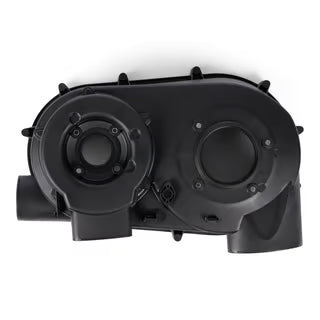 Black mechanical component on a white background