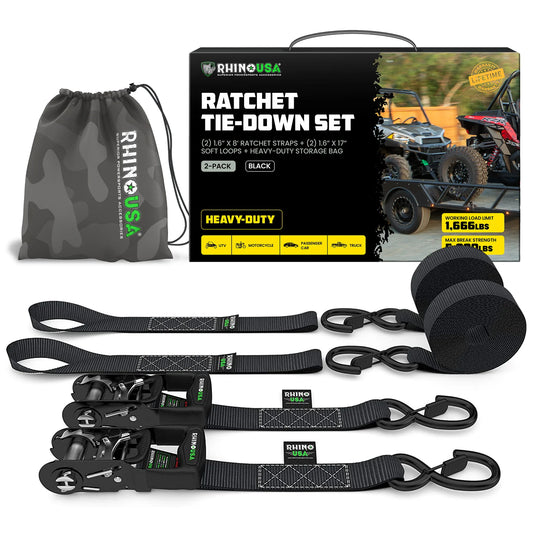 Rhino USA 1.6" x 8' HD Ratchet Tie-Down Set (2-Pack)